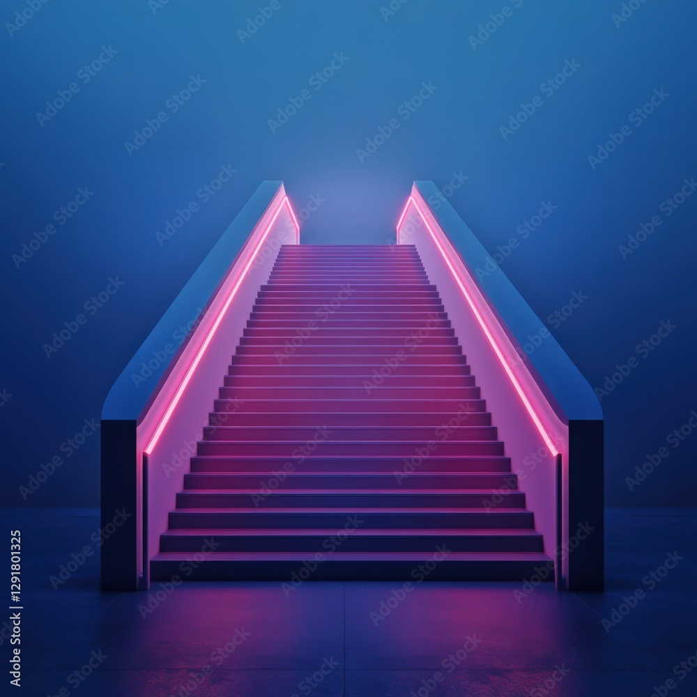 Fototapeta premium Stairway to the light with pink neon glow.