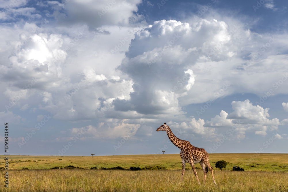Fototapeta premium Giraffe, Horizon, Clouds