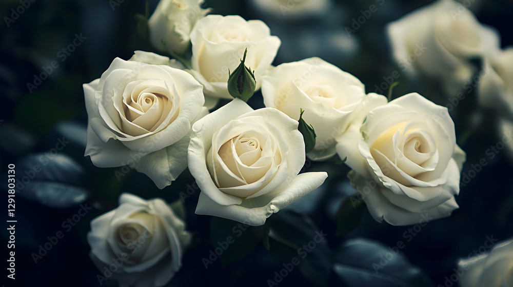 Fototapeta premium White roses pattern 