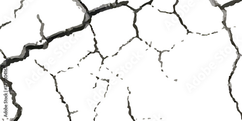 Vector Cracked Surface Textures with Earthquake Damage to Land, Floor, and Wall Surfaces in Black, White, and Grey, Perfect for Simulating the Aftermath of Earthquake Destruction.
