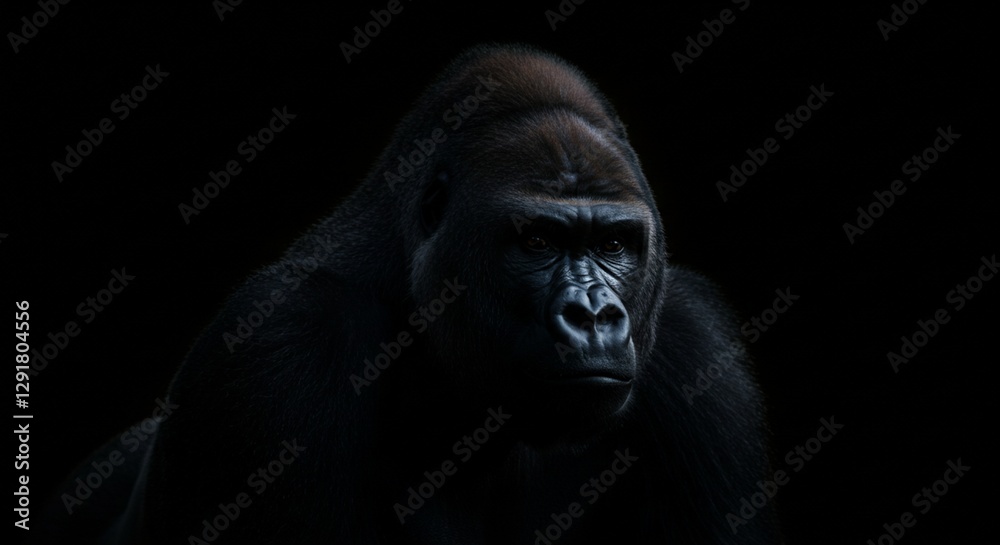 Obraz premium Intense Gorilla Portrait Showing Strength and Wisdom Against Dark Background