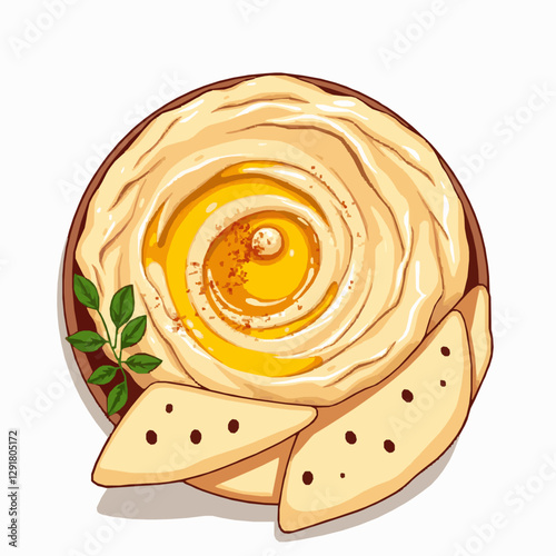 creamy hummus dip with olive oil and paprika served with pita bread vector illustration