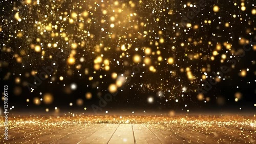 Wallpaper Mural Golden glitter particles background in slow motion. Beautiful transition with real gold particles flying in wind on black background, shot with depth of field. Gold dust bokeh abstract background Torontodigital.ca