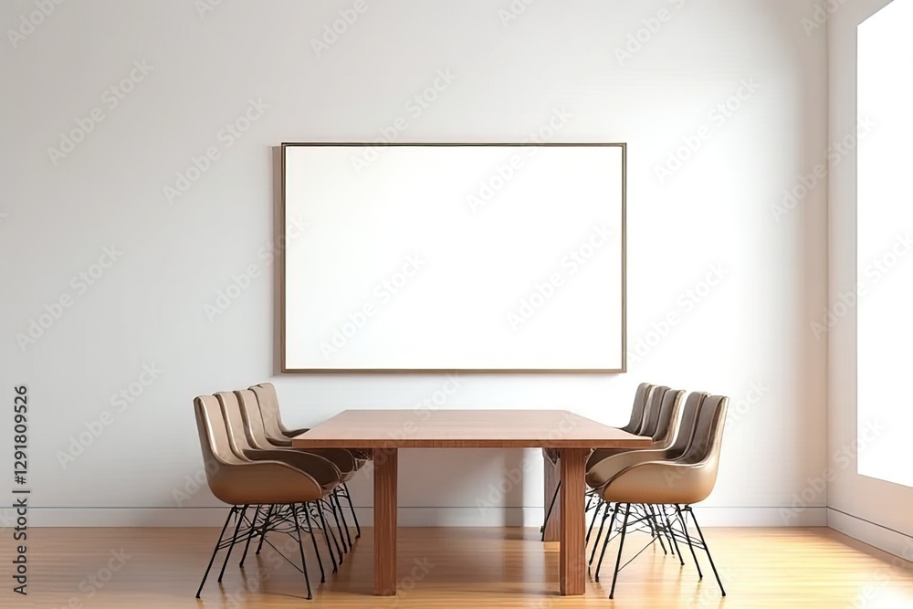 Modern Conference Room with Empty Frame and Beige Chairs Modern Conference Room with Empty Frame and Beige Chairs