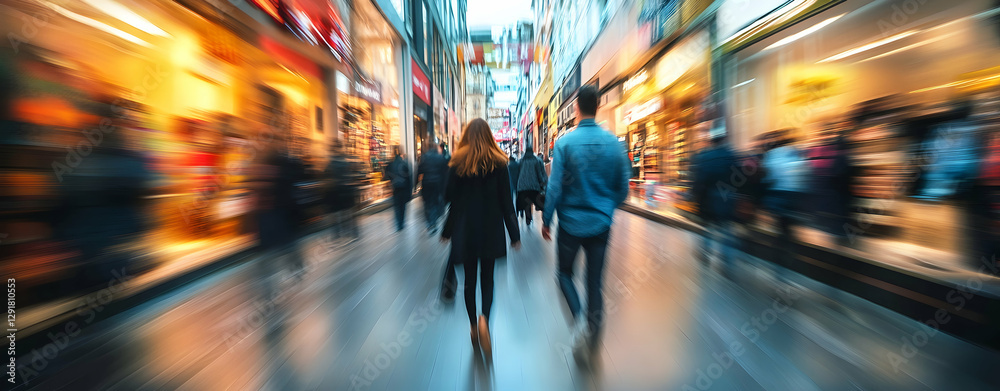custom made wallpaper toronto digitalBlurred motion of a couple strolling through a lively shopping street, capturing the energy of retail therapy