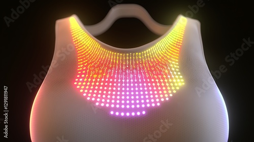 Futuristic activewear with AI-driven fabric that adapts to body temperature and movement, displaying live biometric feedback in a seamless, modern design