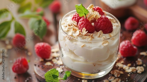 Probiotic yogurt in a white bowl with creamy texture, rich in essential nutrients. photo