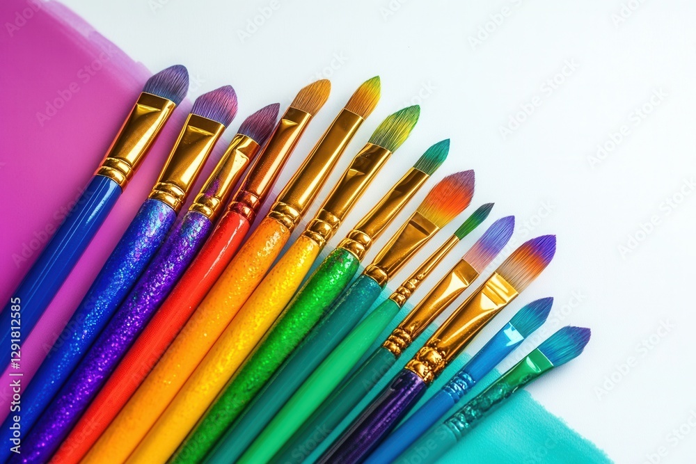 Fototapeta premium Rainbow Paintbrushes Art Supplies