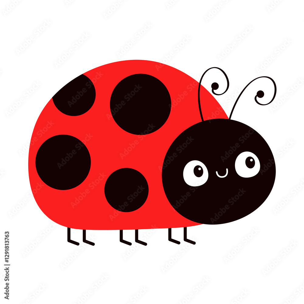Fototapeta premium Lady bug, lady bird icon. Cute kawaii cartoon funny baby character. Red and black insect. Happy Valentines Day Card Sticker print. Childish style. Flat design. White background. Isolated Vector