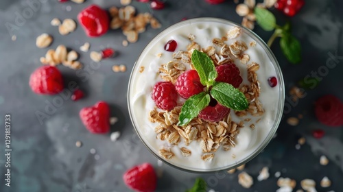 Probiotic yogurt in a white bowl with creamy texture, rich in essential nutrients. photo