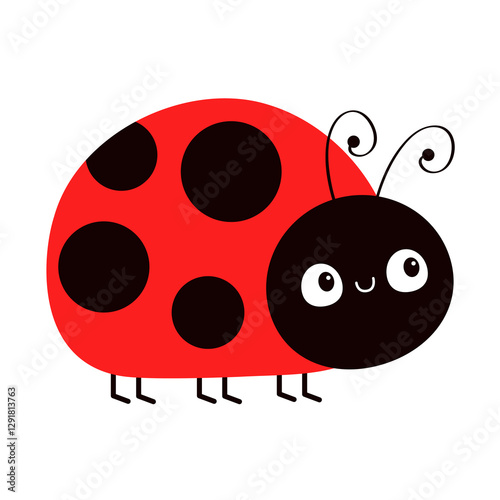 Lady bug, lady bird icon. Cute kawaii cartoon funny baby character. Red and black insect. Happy Valentines Day Card Sticker print. Childish style. Flat design. White background. Isolated Vector