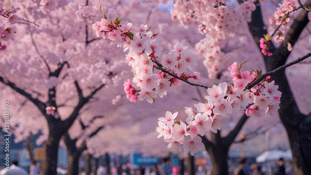 Fototapeta premium The National Cherry Blossom Festival is a sight to behold, with delicate pink and white blossoms adorning the trees in a breathtaking display of nature's beauty