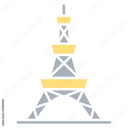 Eiffel tower icon in flat color style