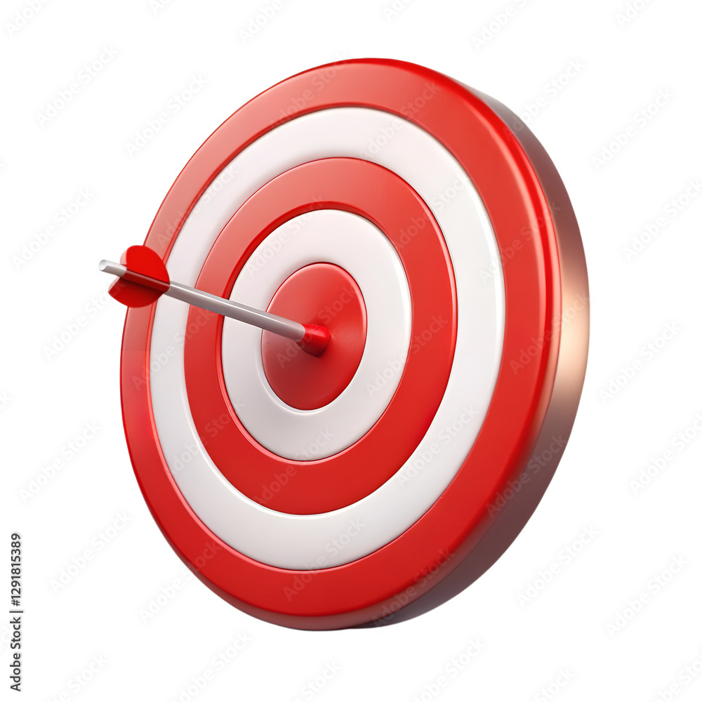 3D Red and White Target Bullseye with Arrow Hitting Center Perfect Accuracy Goal Achievement Success Marketing 3D Red and White Target Bullseye with Arrow Hitting Center Perfect Accuracy Goal Achievement Success Marketing
