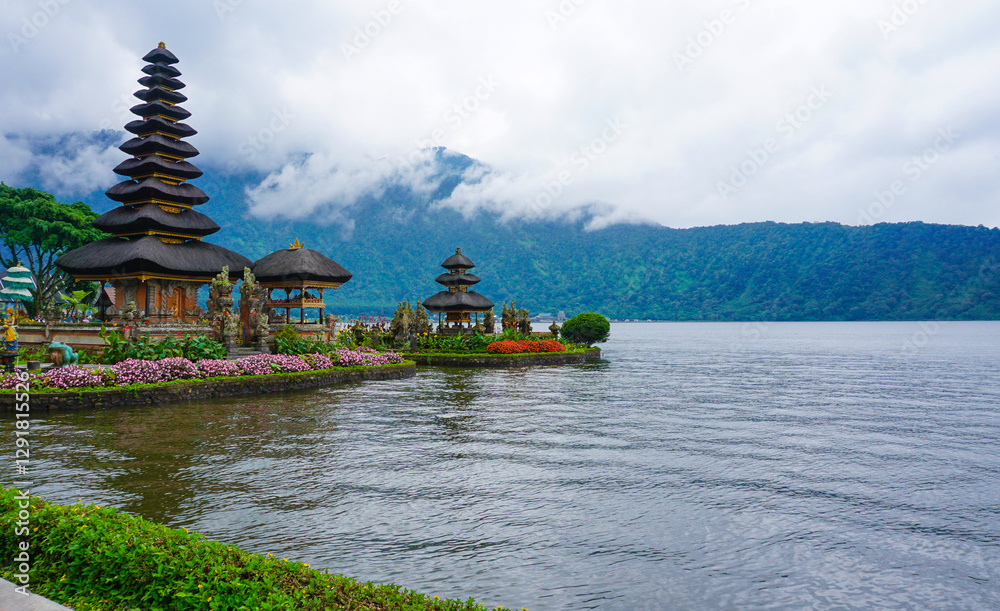 Pura Ulun Danu Beratan temple balinese hindu temple on a Bedugul lake in Bali, Indonesia