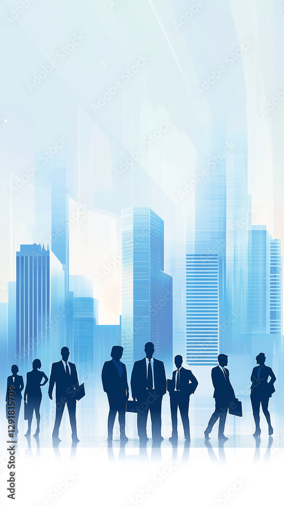 Fototapeta premium corporate or professional setting, showcasing a group of business professionals against the backdrop of a modern cityscape.
