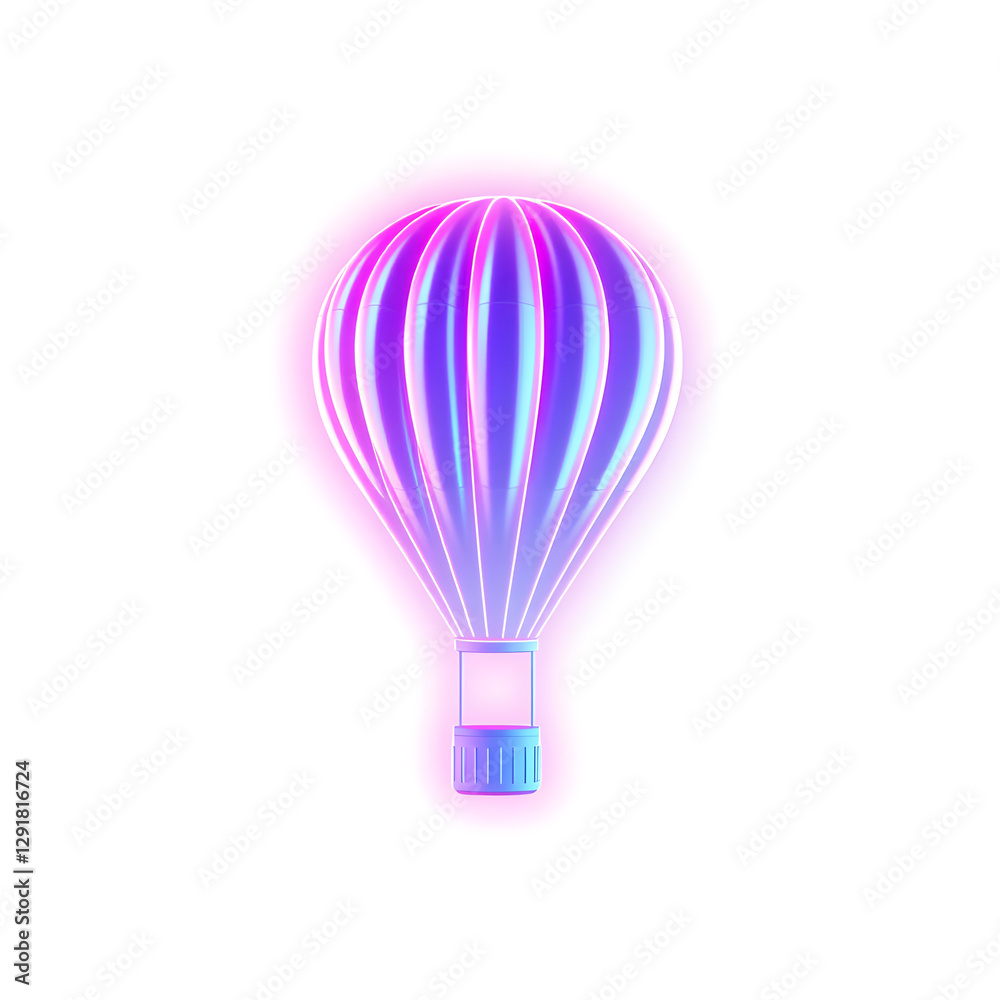 Fototapeta premium Hot air balloon holographic 3D icon. neon symbol vector illustration isolated on white background. Generative AI