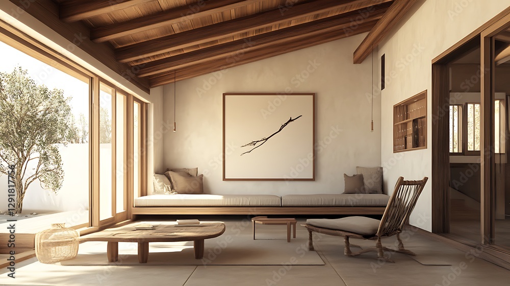 Fototapeta premium Beautiful Modern Living room Interior with furniture's ,mockup frame , posters, wall -3d Rendering
