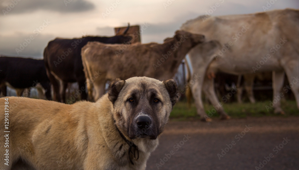 dog and cow on a beautiful summer day dog and cow on a beautiful summer day