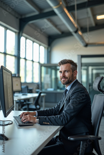 IT Administrator or Software Developer with Glasses Working on Code in Front of Computer Monitor