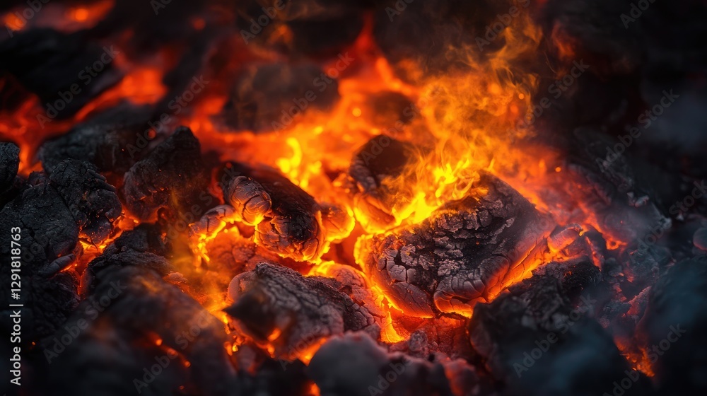 A burning fire with bright orange flames, illuminating the surrounding darkness with flickering light. A burning fire with bright orange flames, illuminating the surrounding darkness with flickering light.