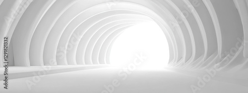 White Clear Blank Subtle Abstract Geometrical Background In Ultra High Definition Quality. Monotone Light Empty Concave Surface. Minimalist Style Wallpaper. Futuristic 3D Illustration