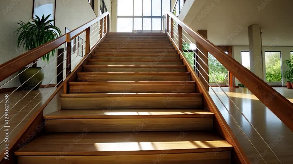 Modern Wooden Staircase in a Bright Interior Modern Wooden Staircase in a Bright Interior