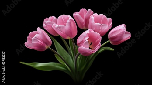 Pink Tulips on Black Background