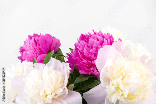 Fototapeta Naklejka Na Ścianę i Meble -  Floral spring background. Pink peonies and petals. Close-up. Soft focus. Nature