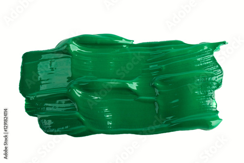Acrylic green paint brush track blank art isolated on the white background