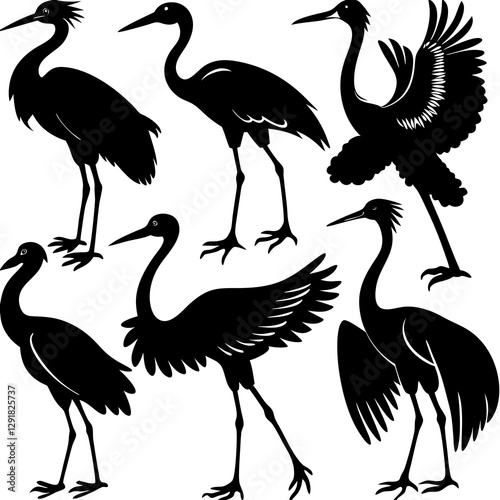 set of vector silhouettes of birds