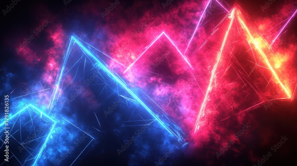 Futuristic neon geometric shapes in vibrant smoke background Futuristic neon geometric shapes in vibrant smoke background