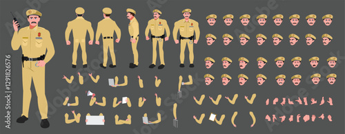 
Police Officer Character Design Model Sheet. Man, Character design. Front, side, back view and explainer animation poses. Character set with lip sync and Walk cycle animation sequences.
