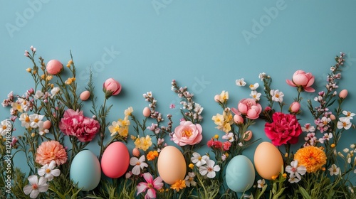 Colorful Spring Bouquet With Decorated Eggs for Easter Celebration