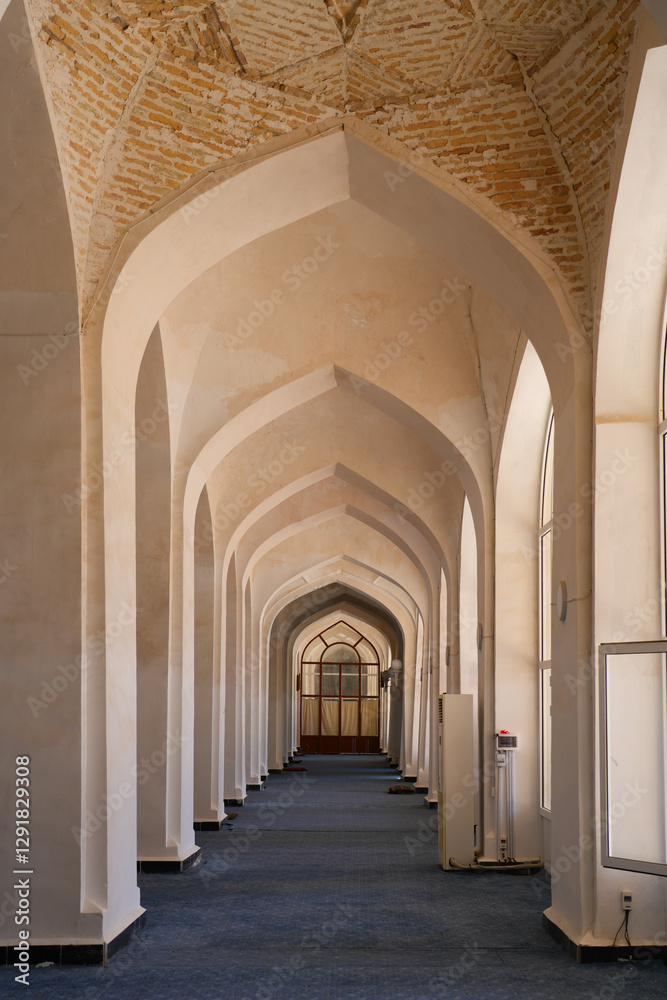 Obraz premium Vaulted passage inside the Kalan Mosque in the Po-i-Kalyan complex of the historic old town of Bukhara in Uzbekistan, Central Asia