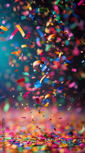 Colorful Confetti Falls During a Celebration at a Vibrant Party in the Evening