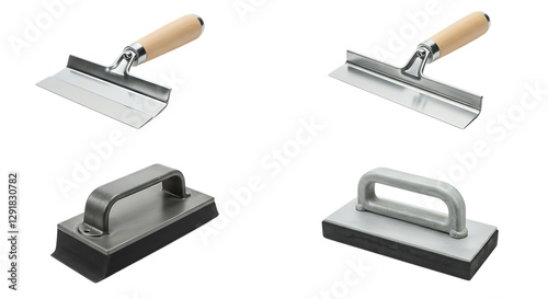 Various Metal and Sponge Concrete Finishing Trowels for Construction Work