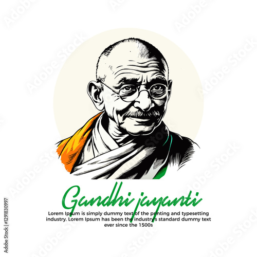 Happy Gandhi Jayanti vector art in watercolor, Karo ya maro, Gandhi quote, 2nd October illustration.