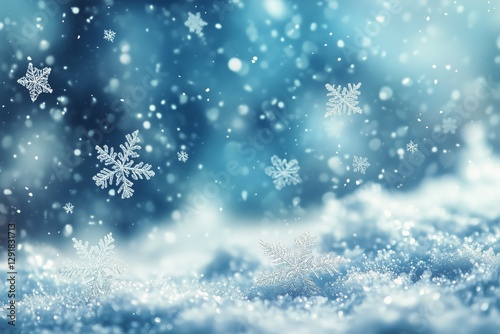 Snowflakes Falling Gently in a Tranquil Winter Atmosphere With a Blue Background