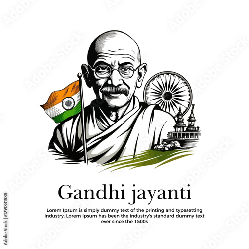 2nd October Happy Mahatma Gandhi Jayanti, 2nd October Isolated vector illustration