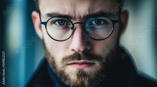 Young man with glasses looking serious