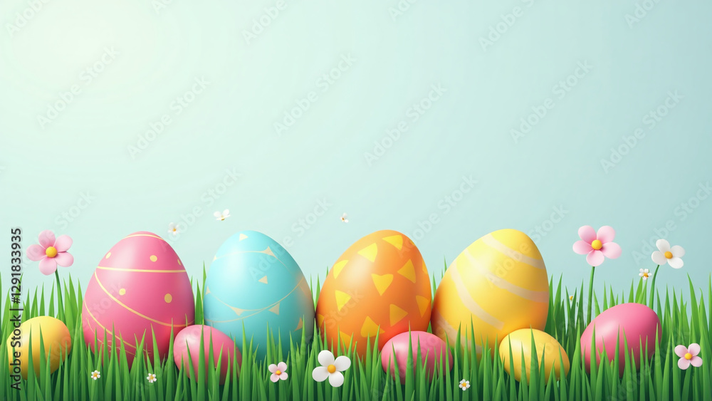 Fototapeta premium colorful eggs candies sit green grass decorative easter