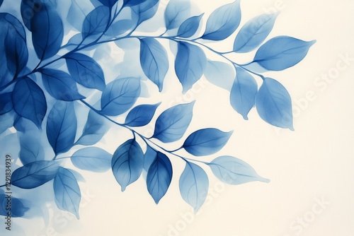 Blue Translucent Leaves With Delicate Patterns Against a Light Background in ...