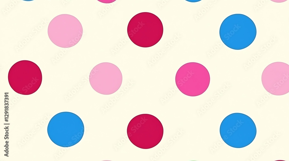 Colorful polka dots on cream backdrop, repeating pattern used for wallpaper or fabric design Colorful polka dots on cream backdrop, repeating pattern used for wallpaper or fabric design