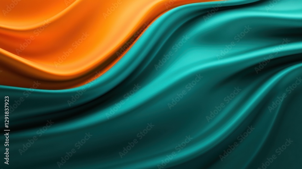 Obraz premium Vibrant waves of orange and teal silk fabric for a modern design aesthetic