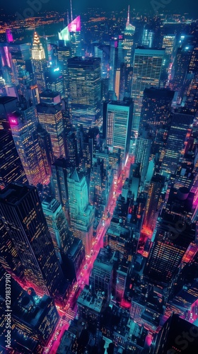 City Skyline Illuminated at Night With Vibrant Lights Over the Harbor