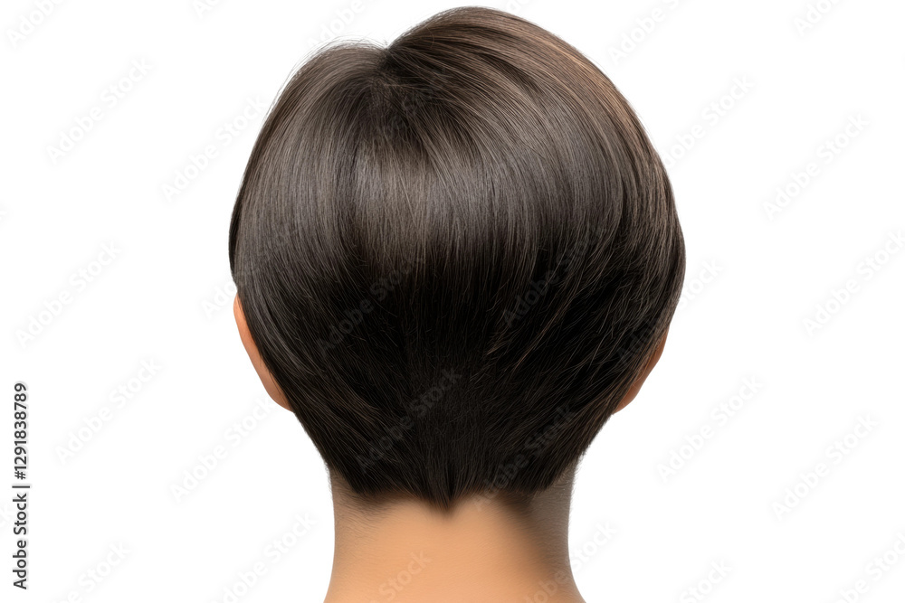 Woman showcasing stylish short hair from back view, cut out Woman showcasing stylish short hair from back view, cut out