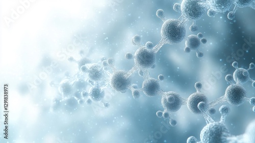 Abstract molecular structure with connected atoms in blue light