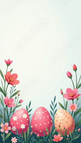 easter eggs flowers top view selective focus create happy congratulatory visual atmosphere holiday