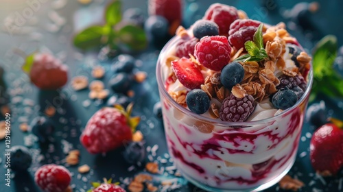 Fresh probiotic yogurt with a creamy swirl, natural taste, and health benefits. photo